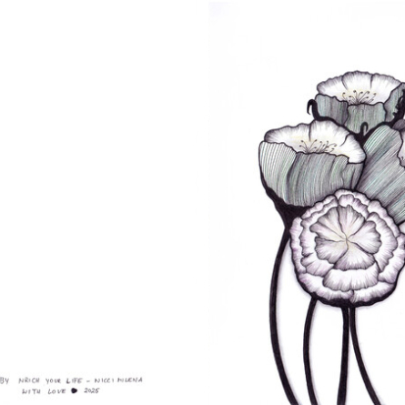 Card – 4 Flowers, blue, green, purple, yellow