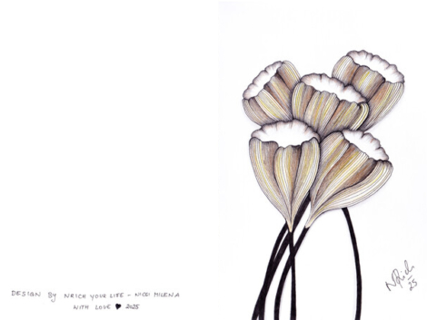 Card – 5 Flowers gold, yellow