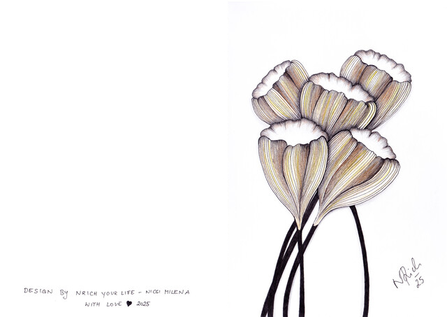 Card – 5 Flowers gold, yellow