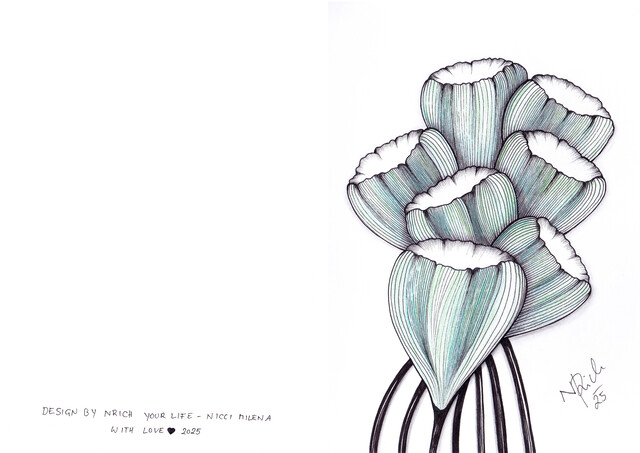 Card – 7 Flowers blue green